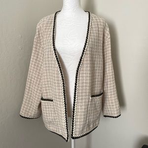 Kimono contrast trimming tweed jacket